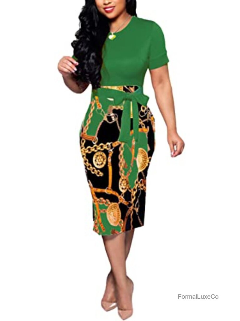 Women Midi Bodycon Dress Work Casual Floral Print Pencil Dress